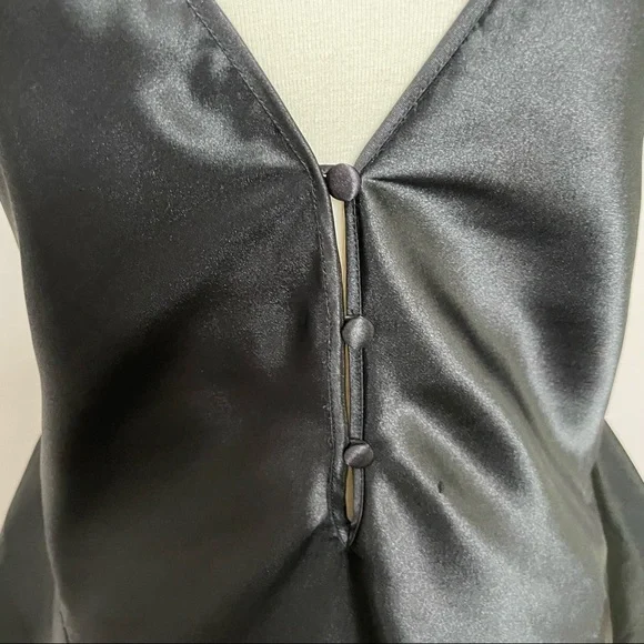 Vintage Victorias Secret Nighty Body Suit Silky Plunge Covered Button Black - Picture 4 of 15